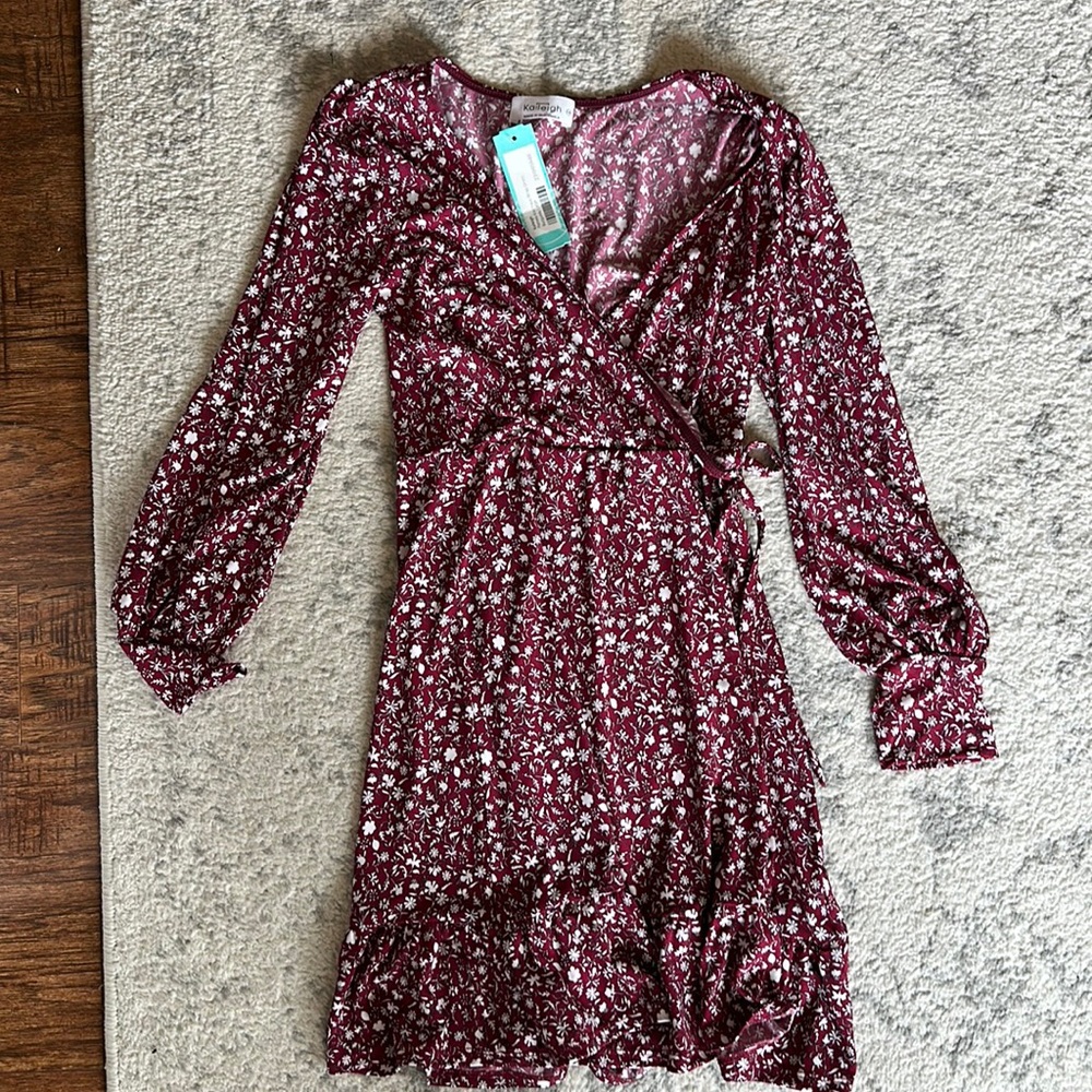 Kaileigh Pamela Knit Faux Wrap Dress XSP Burgundy Stitch Fix NWT